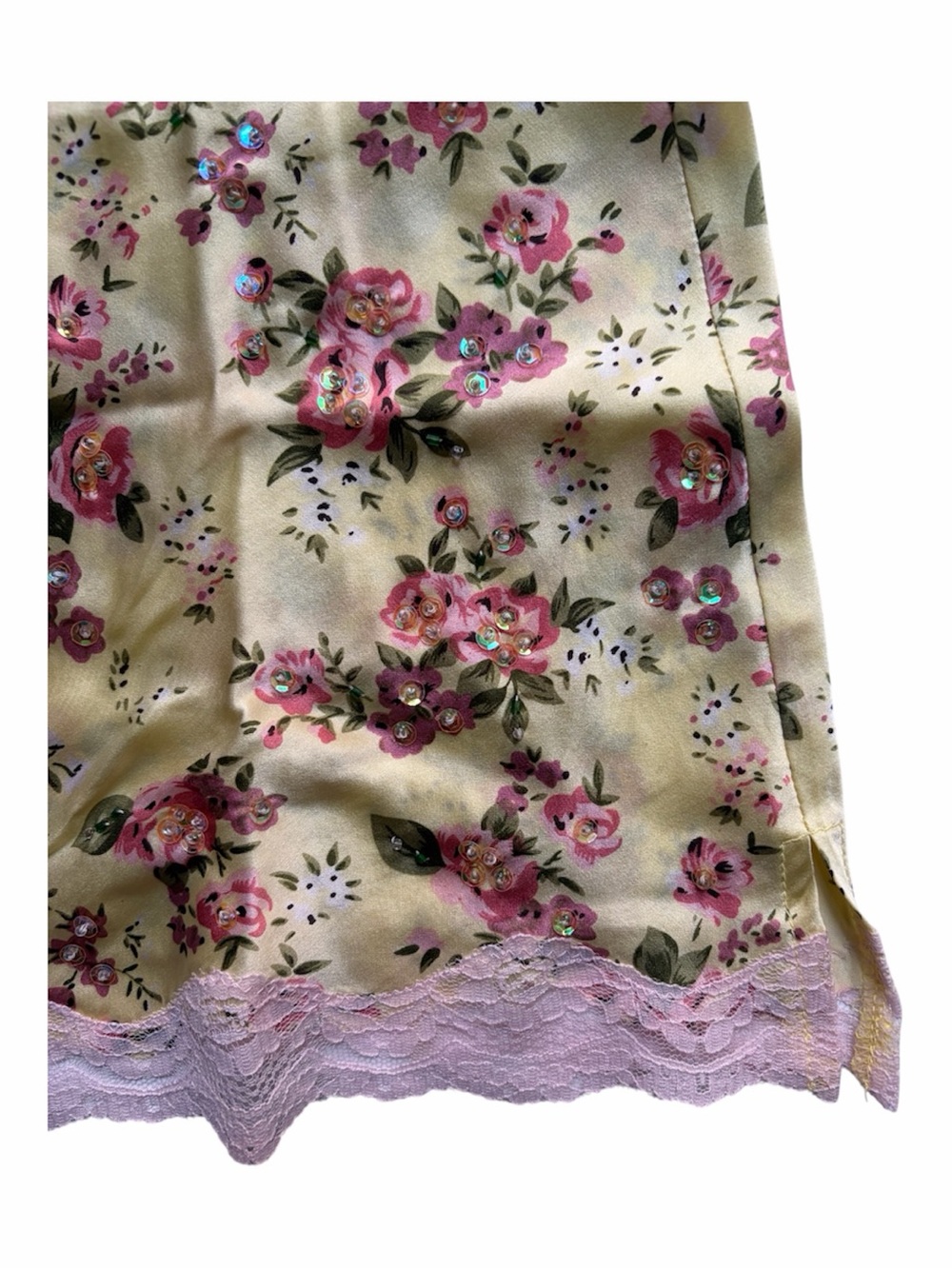 Floral Satin Lace Cami - Pink Lace on Yellow Floral - Picture 4 of 4